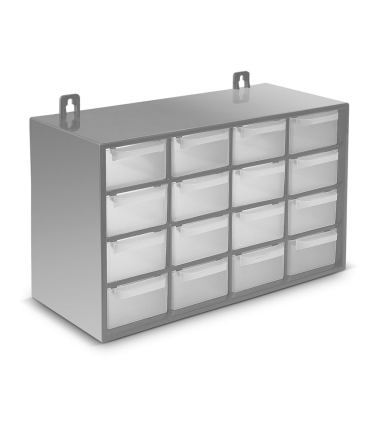 Clasificador apilable de plástico, 16 cajones, gris, 17 x 27 x 12 cm, módulo, estante organizador para piezas pequeñas, tornillos, botones, taller, costura