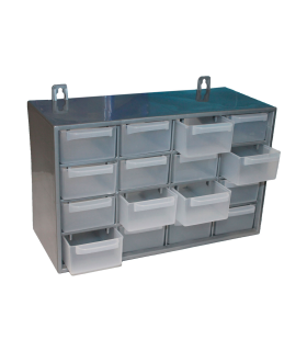 Clasificador apilable de plástico, 16 cajones, gris, 17 x 27 x 12 cm, módulo, estante organizador para piezas pequeñas, tornillos, botones, taller, costura