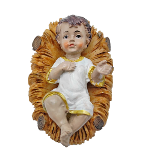 Figura niño Jesús en cuna para pesebre 11 x 7,5 x 4,5 cm, resina, figura decorativa de belén navideño, portal, navidad, decoración tradicional