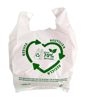 Tradineur - Pack de 100 bolsas de plástico tipo camiseta, reutilizables, gran resistencia, cumplen normativa, aptas para uso alimentario (50 x 60 cm)