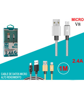 Tradineur - Cable de datos 2.4A, USB a micro-USB, 1 metro, carga rápida, transferencia de datos de móvil a pc, compatible con Xiaomi, Huawei, Samsung, Sony, color aleatorio