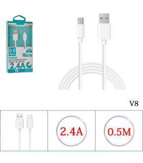 Tradineur - Cable de datos 2.4A, USB a micro-USB, 50 cm, carga rápida, transferencia de datos de móvil a pc, compatible con Xiaomi, Huawei, Samsung, Sony (Blanco)