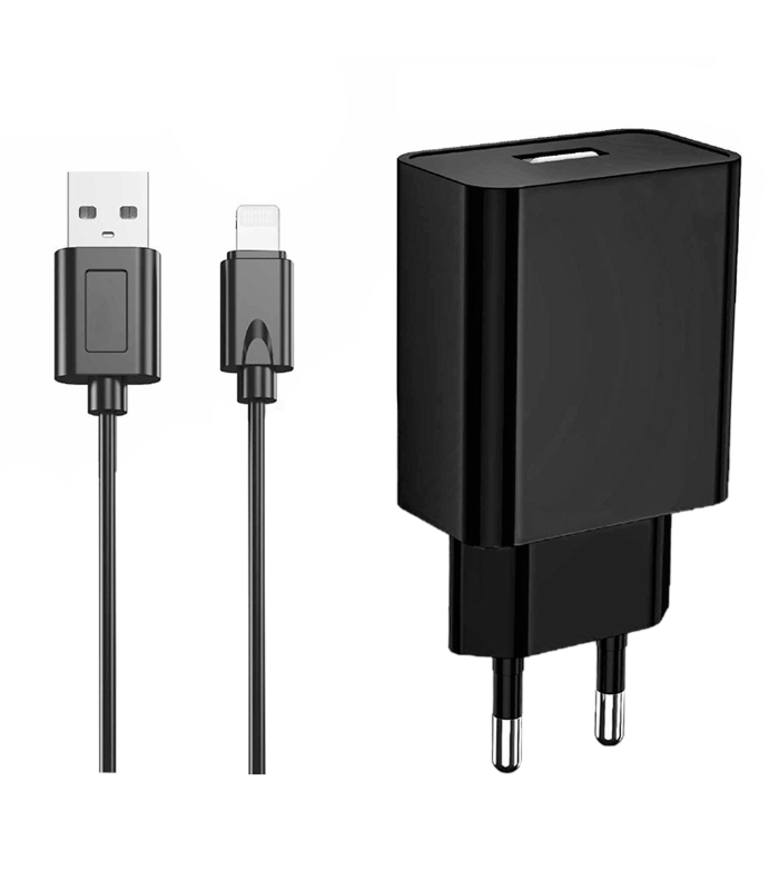 Tradineur - Cargador de móvil 2.4A compatible con iOS, cable de 100 cm, carga rápida, enchufe de corriente, smartphone, tablet, hogar, viaje (Negro)