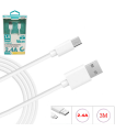 Tradineur - Cable de datos 2.4A, USB a micro-USB, 3 metros, carga rápida, transferencia de datos de móvil a pc, compatible con Xiaomi, Huawei, Samsung, Sony (Blanco)