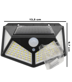 Tradineur - Foco exterior, lámpara solar de pared, recargable, 15 W, 1600 lumen, sensor de movimiento, resistente al agua, incluye tornillos y tacos, iluminación de jardín, 13,5 x 9,7 cm