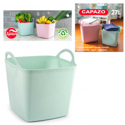 Tradineur - Capazo cuadrado de plástico, cubo flexible multiusos con asas, transporte, ropa, jardín, hogar, fabricado en España,