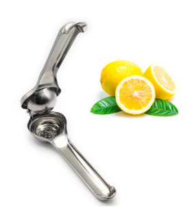 Tradineur - Exprimidor manual de limones, exprimidor de acero inoxidable con mango, cítricos, limas, cócteles, cocina, diseñado en España, 20,5 cm