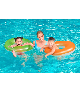 Tradineur - Flotador infantil hinchable de vinilo, aro, anillo inflable para piscina, playa, natación, resistente, niños 3-6 años, Ø 76 cm, color aleatorio