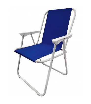 Tradineur - Silla de playa plegable, estructura metálica blanca y asiento de tela, ligera y resistente, máx. 110 kg, jardín, pesca, camping, 75 x 51 x 44 cm, color aleatorio