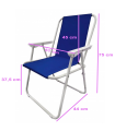 Tradineur - Silla de playa plegable, estructura metálica blanca y asiento de tela, ligera y resistente, máx. 110 kg, jardín, pesca, camping, 75 x 51 x 44 cm, color aleatorio