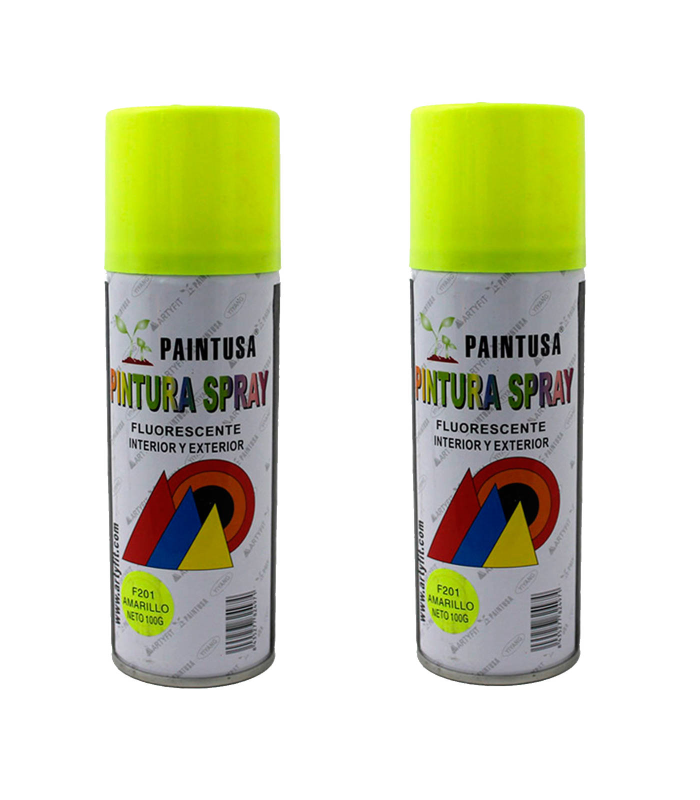 Montoro - Pack 2 botes de pintura en amarillo fluorescente F201 200 ml, válido para multitud de superficies de interior y exterior. Pintura en spray, válida para distintos materiales de 17 x 5 x 5 cm