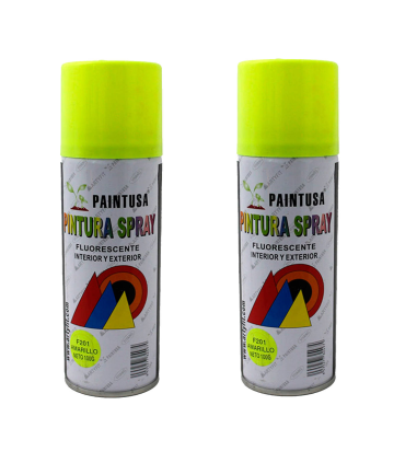 Montoro - Pack 2 botes de pintura en amarillo fluorescente F201 200 ml, válido para multitud de superficies de interior y exterior. Pintura en spray, válida para distintos materiales de 17 x 5 x 5 cm