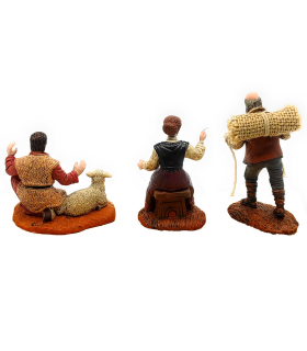 Tradineur - Set de 2 pastores y costurera para Belén, durexina, figuras decorativas de aldeanos para nacimiento, adorno artesano, pesebre, Navidad, 10 cm