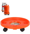 Portabombonas para trasporte butano de color naranja y de 33,5 cm de diámetro y 7,5 cm de alto con 4 ruedas, Soporte para bombonas con ruedas bidireccionales de plástico,