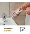 Tradineur - Bote de silicona universal en cartucho, incluye cánula, sellador de juntas, rellenador, alicatados, cocina, baño, ventanas, bricolaje, fabricado en España (Transparente, 280 ml)