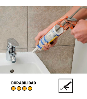 Tradineur - Sellador de silicona translúcida en cartucho, anti-moho, flexible, cocina, baño, ventanas, juntas, interior y exterior, 280 ml