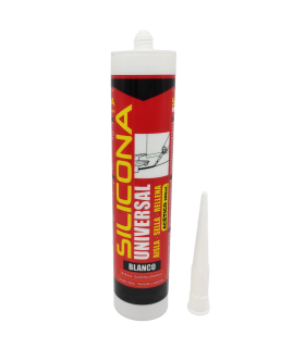 Tradineur - Bote de silicona universal en cartucho con cánula, sellador de juntas, rellenador, alicatados, cocina, baño, ventanas, bricolaje, fabricado en España (Blanco, 280 ml)