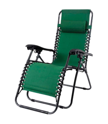 Tradineur - Silla / Tumbona plegable de acero, reclinable, reposacabezas acolchado, tejido resistente. Color verde. 90 x 66 x 108 cm