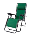 Tradineur - Silla / Tumbona plegable de acero, reclinable, reposacabezas acolchado, tejido resistente. Color verde. 90 x 66 x 108 cm