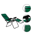 Tradineur - Silla / Tumbona plegable de acero, reclinable, reposacabezas acolchado, tejido resistente. Color verde. 90 x 66 x 108 cm