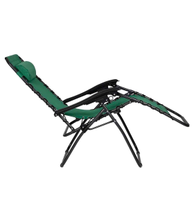 Tradineur - Silla / Tumbona plegable de acero, reclinable, reposacabezas acolchado, tejido resistente. Color verde. 90 x 66 x 108 cm