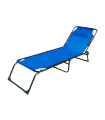 Tradineur - Silla / Tumbona plegable de acero, reclinable, reposacabezas acolchado, tejido resistente. Color Azul. 190 x 58 x 27 cm