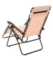 Tradineur - Silla / Tumbona plegable de acero, reclinable, reposacabezas acolchado, tejido resistente. Color Beige. 90 x 66 x 108 cm.