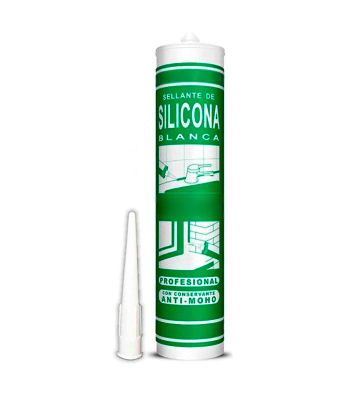 Tradineur - Sellante de silicona blanca anti-moho 280 ml, cartucho de silicona con cánula, anti-moho, bricolaje