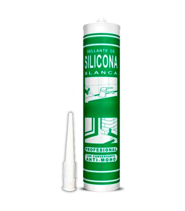 Tradineur - Sellante de silicona blanca anti-moho 280 ml, cartucho de silicona con cánula, anti-moho, bricolaje