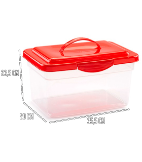 Tradineur - Caja de almacenamiento transparente con tapa en color aleatorio - N.º 25 - Capacidad de 9 Litros - 23,5 x 35,5 x 20 cm