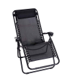 Tradineur - Silla / Tumbona plegable de acero, reclinable, reposacabezas acolchado, tejido resistente. Color Negro. 90 x 66 x 108 cm