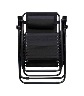 Tradineur - Silla / Tumbona plegable de acero, reclinable, reposacabezas acolchado, tejido resistente. Color Negro. 90 x 66 x 108 cm