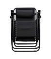 Tradineur - Silla / Tumbona plegable de acero, reclinable, reposacabezas acolchado, tejido resistente. Color Negro. 90 x 66 x 108 cm