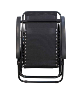 Tradineur - Silla / Tumbona plegable de acero, reclinable, reposacabezas acolchado, tejido resistente. Color Negro. 90 x 66 x 108 cm