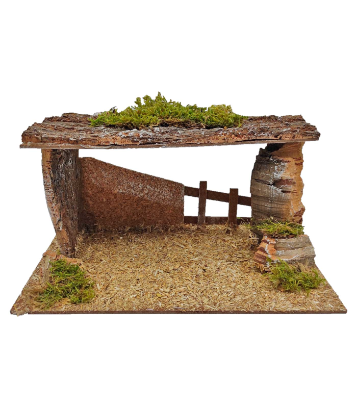 Tradineur - Cueva, portal de 14 x 27 x 15 cm para figuras de nacimiento de 10 cm, pesebre para belén navideño, corcho y resina, figura decorativa navidad, decoración tradicional