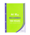 Tradineur - Pack de 100 hojas cuadriculadas A4 perforadas con margen, recambio hojas sueltas para archivador, 4 taladros, papel 90 g, material escolar, oficina