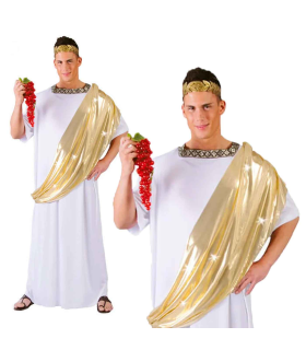 Disfraz de César con toga de color blanco y dorado para jóvenes y adultos para carnaval, halloween, celebraciones, Talla única