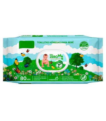 Tradineur - Toallitas húmedas para bebé Baby Zero- Incluye 80 Unidades - Material Natural - Aloe Vera - Incluye tapa.