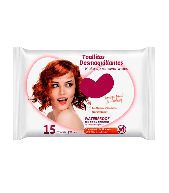 Tradineur - Toallitas desmaquillantes - Waterproof para rimel y pintalabios - Extracto de Aloe Vera - Incluye 15 Toallas.