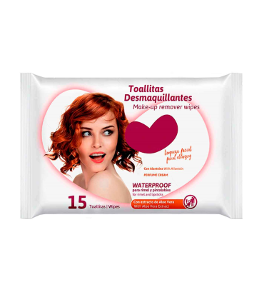 Tradineur - Toallitas desmaquillantes - Waterproof para rimel y pintalabios - Extracto de Aloe Vera - Incluye 15 Toallas.