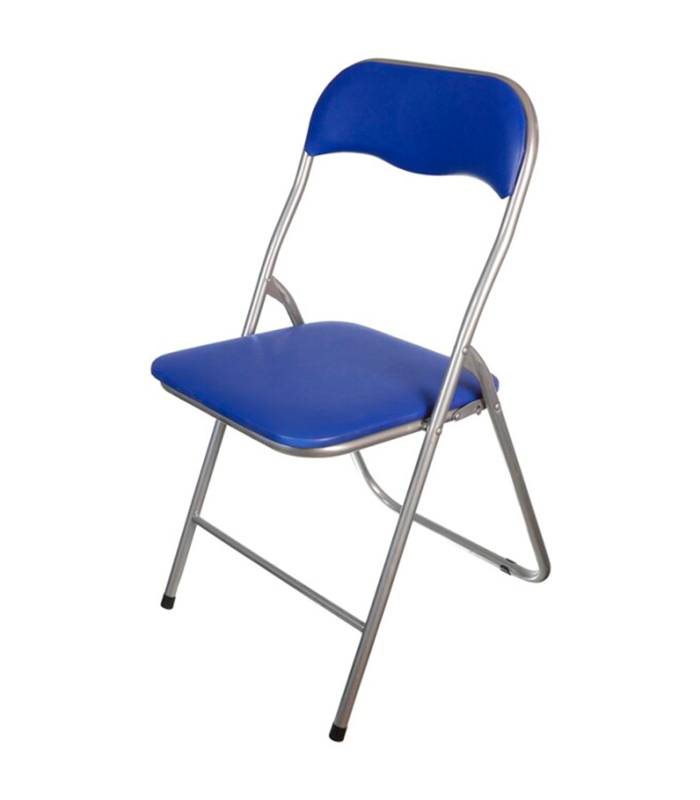 Silla plegable metal, asiento y respaldo acolchado, gomas antideslizantes, reposapiés, jardín, camping, hogar (Azul oscuro, 80 x 43 x 45 cm)