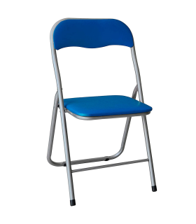 Silla plegable metal, asiento y respaldo acolchado, gomas antideslizantes, reposapiés, jardín, camping, hogar (Azul oscuro, 80 x 43 x 45 cm)