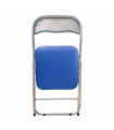 Silla plegable metal, asiento y respaldo acolchado, gomas antideslizantes, reposapiés, jardín, camping, hogar (Azul oscuro, 80 x 43 x 45 cm)