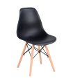 Silla con patas de madera y asiento de plástico negro 81 x 45 x 46 cm, estilo nórdico, silla de interior, diseño escandinavo, ideal para comedor, estudio, sala de estar, cocina, dormitorio