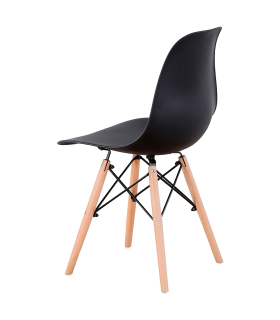 Silla con patas de madera y asiento de plástico negro 81 x 45 x 46 cm, estilo nórdico, silla de interior, diseño escandinavo, ideal para comedor, estudio, sala de estar, cocina, dormitorio