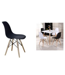 Silla con patas de madera y asiento de plástico negro 81 x 45 x 46 cm, estilo nórdico, silla de interior, diseño escandinavo, ideal para comedor, estudio, sala de estar, cocina, dormitorio