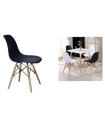 Silla con patas de madera y asiento de plástico negro 81 x 45 x 46 cm, estilo nórdico, silla de interior, diseño escandinavo, ideal para comedor, estudio, sala de estar, cocina, dormitorio