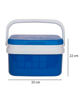 Nevera portátil con asa, 10 litros, polipropileno, porta alimentos para playa, acampada, camping, 22 x 33 x 24 cm, color azul y blanco