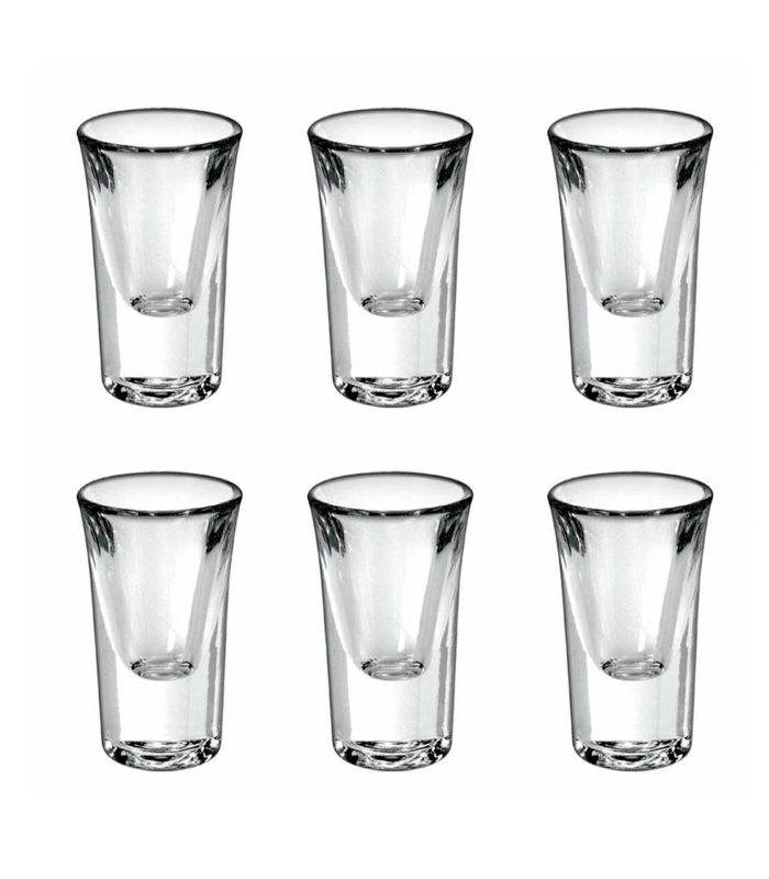 Borgonovo - Set 6 vasos chupito "junior" de vidrio 27 ml. Pack de 6 recipientes de cristal válido para lavavajillas de 7 cm de diámetro y 4 cm de alto. Caja de 6 unidades de vasitos.