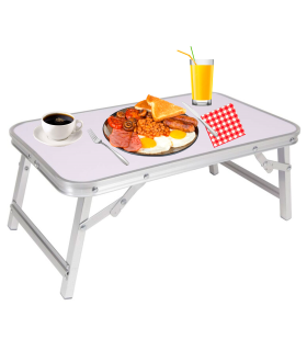 Tradineur - Mesa de aluminio plegable para cama, bandeja con patas para desayuno, ordenador portátil, multifuncional, portátil, ligera, 50 x 30 x 20 cm